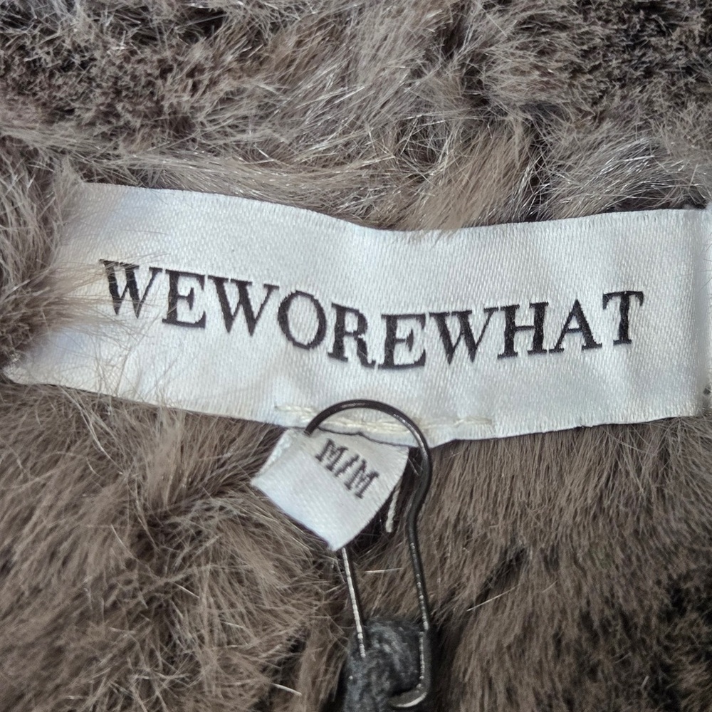 NWT WEWOREWHAT Bonded Faux Fur Trench Coat Vegan Leather Black Carmel 6822 - Picture 8 of 12